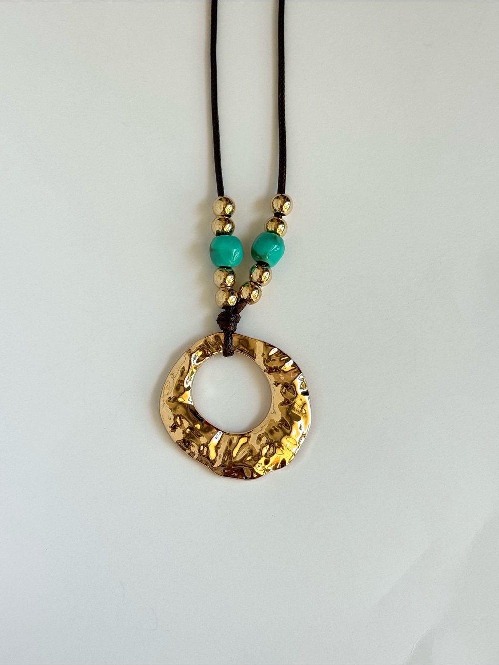 Boho Gold Beaded Pendant Necklace 30"